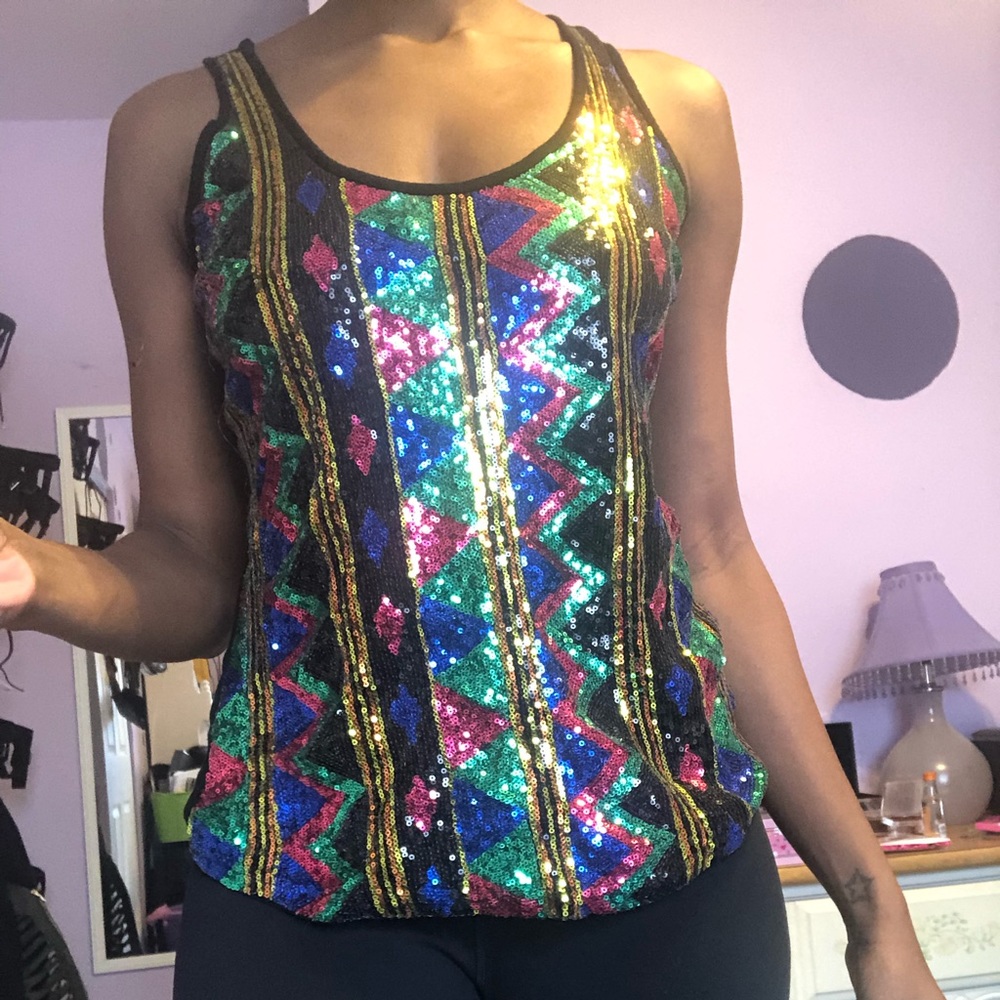 Rainbow Mixed Pattern Sequined Tank